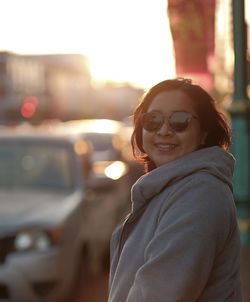 Girl with evening sunlight in winter