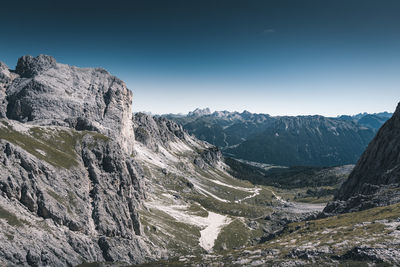 Scenic view of mountains against clear sky