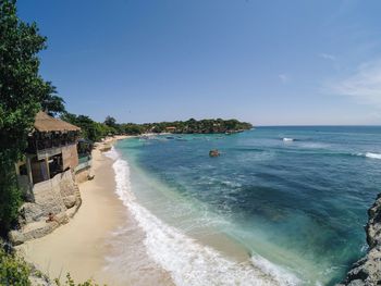 Scenic view of sea against blue sky