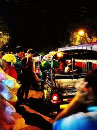 View of illuminated train at night