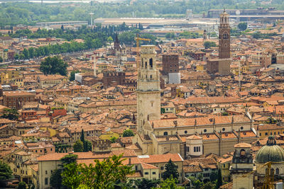 High angle view of buildings in city