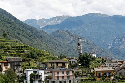 View of cityscape with mountain range in background