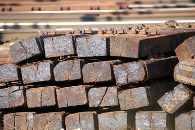 Close-up view of railway sleepers 