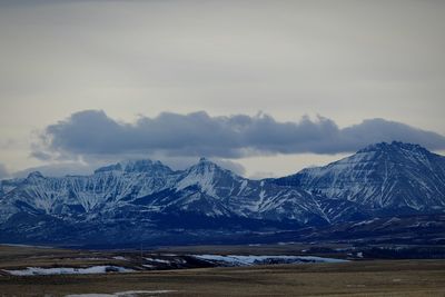 Scenic view of mountains against cloudy sky