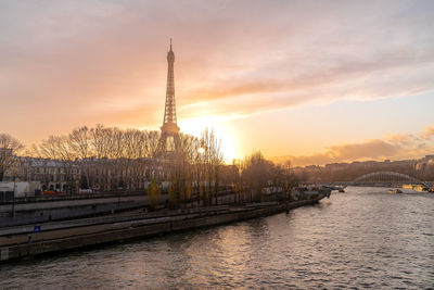 View of bridge over river against sky during sunset