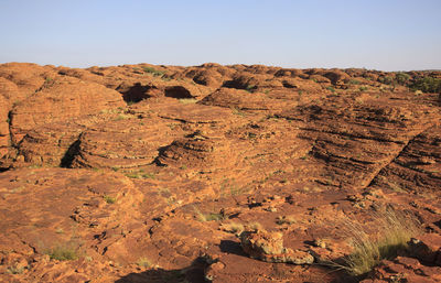 Scenic view of rock formations against clear sky at kings canyon