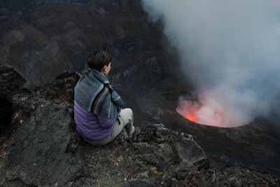 Woman looking at volcano