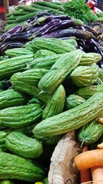 High angle view of vegetables for sale in market