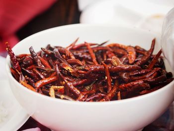 High angle view of meal served in bowl