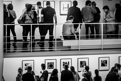 High angle view of people on tiled floor