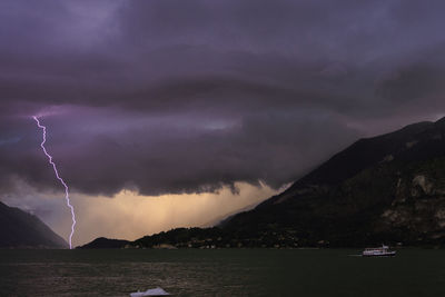 Panoramic view of sea against storm clouds