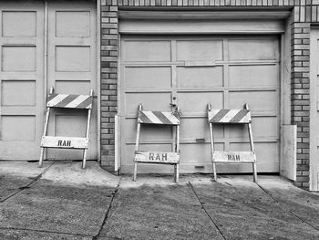 Table in front of building