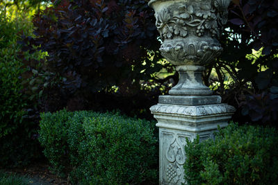 Close-up of statue in garden