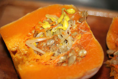 Close-up of pumpkin on table