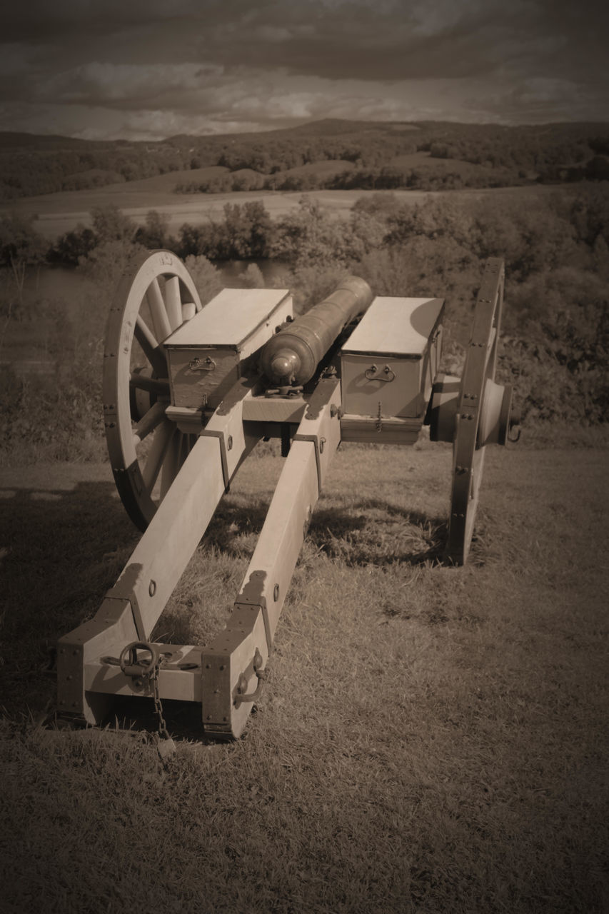 VIEW OF AN ABANDONED CART ON FIELD