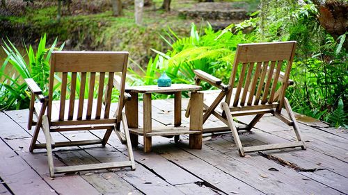 Chairs and table in yard