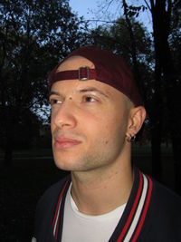 Close-up portrait of a serious young man