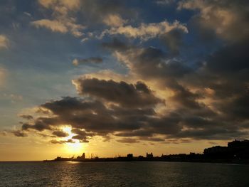 Scenic view of sea against dramatic sky