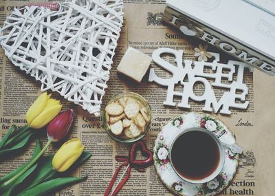 High angle view of coffee on table