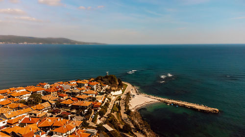 Aerial view of the town of nessebar in bulgaria.