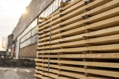 Close-up of stack of building at construction site