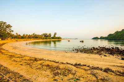 Scenic view of lake against clear sky