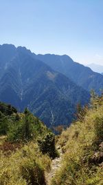 Scenic view of mountains against clear sky