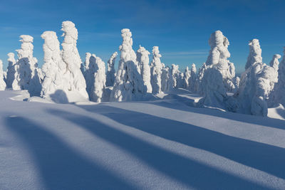 Snow covered landscape against sky