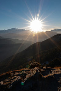 Scenic view of mountains against sky during sunset