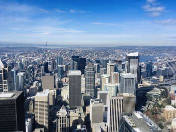 High angle view of modern buildings in seattle 