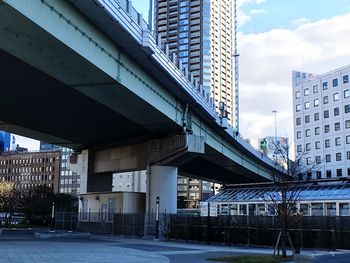 Low angle view of buildings against sky in city