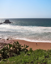 Scenic view of sea against clear sky