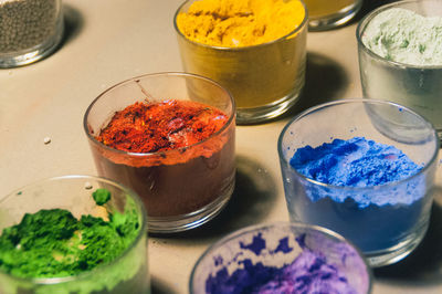 High angle view of dessert on table