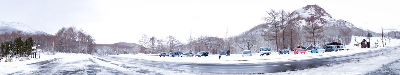 Panoramic view of people on snow covered landscape