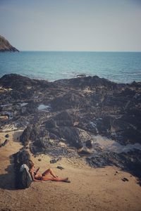 Scenic view of sea against clear sky