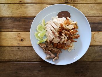 High angle view of meal served on table