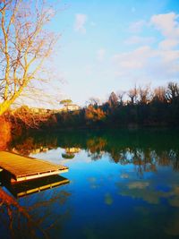 Scenic view of lake against sky during autumn