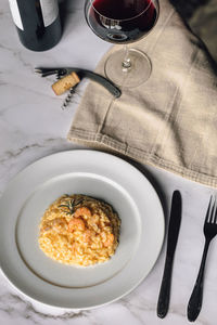 High angle view of food on table