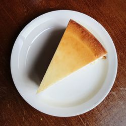 High angle view of cake in plate on table