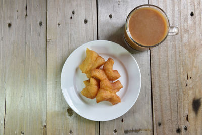 High angle view of breakfast on table