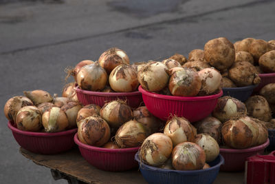 High angle view of vegetables for sale in market