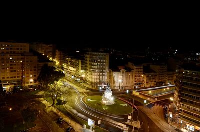 High angle view of city street at night - rotunda de entrecampos