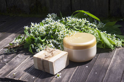 High angle view of potted plants on table