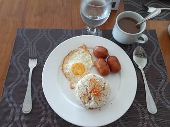 High angle view of food in plate on table