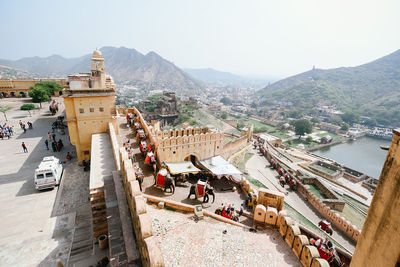 High angle view of buildings in city