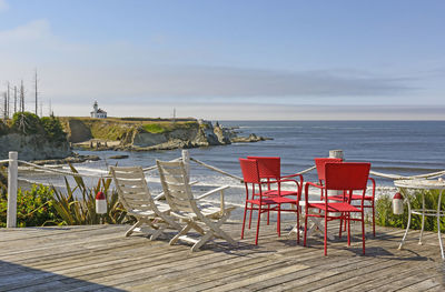 Scenic view from a seaside balcony on lighthouse beach near charleston, oregon