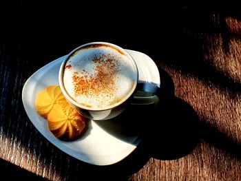 High angle view of coffee on table