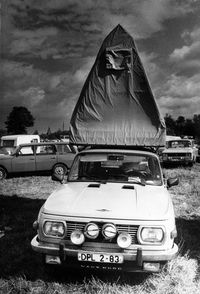 Vintage car on field against sky