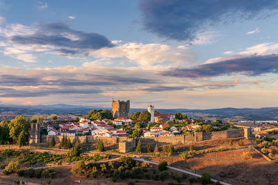 Panoramic view astonishing sunset in the medieval citadel of braganca tras os montes portugal