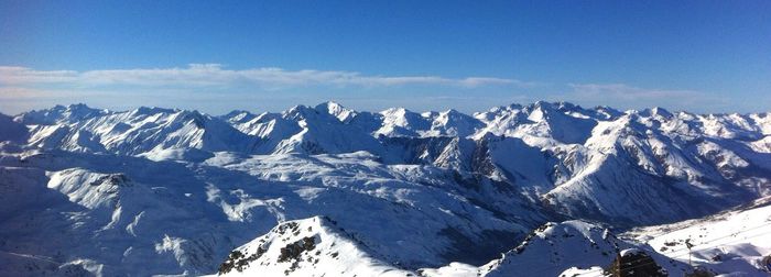 Scenic view of snowcapped mountains against sky